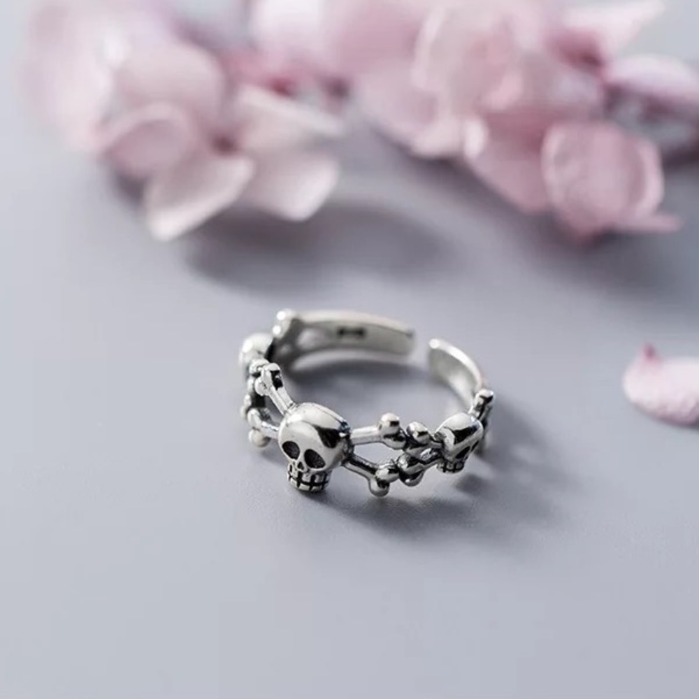 New Sterling Silver 925 Skull & Bones Ring